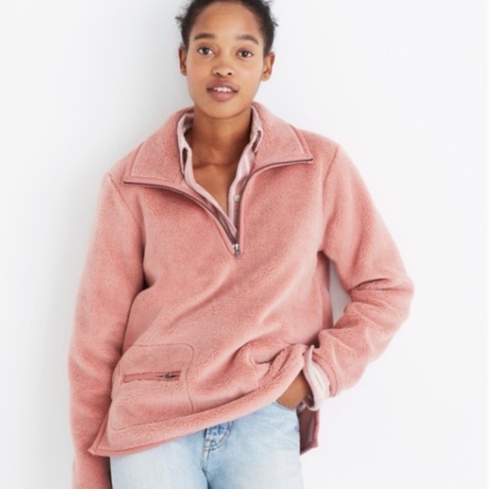 Madewell Pink Sherpa Fleece Quarter Zip Medium